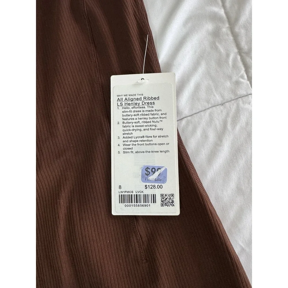 New Lululemon All Aligned Ribbed LS Henley Dress Size 8 LAVA CAKE BROWN NWT $128 - Picture 2 of 10